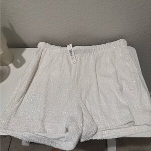 Elegant White Sequin Women's Shorts